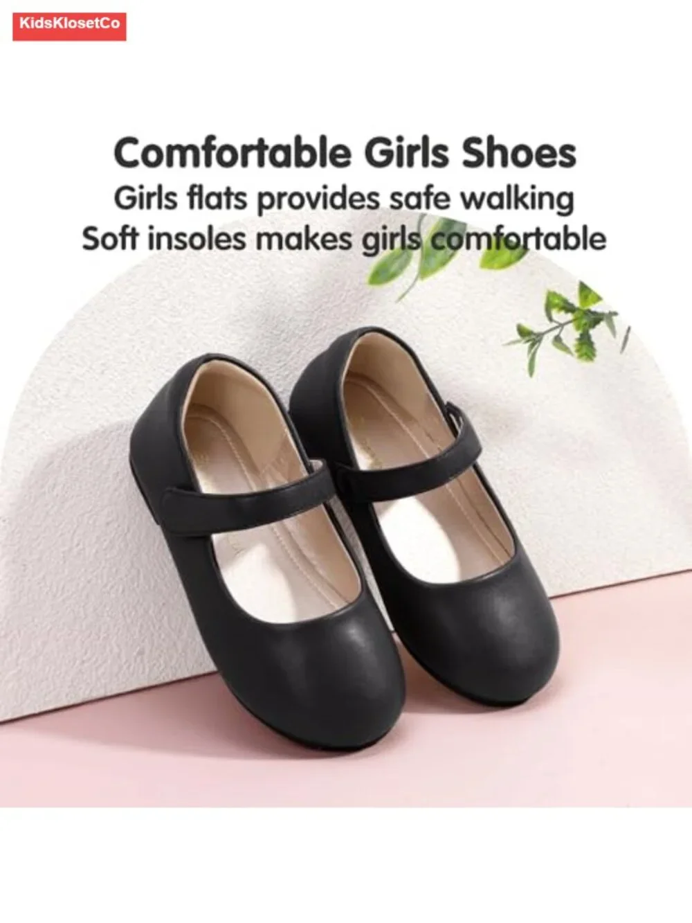 Toddler Mary Jane Ballet Flats with Hook and Loop Closure, Round Toe